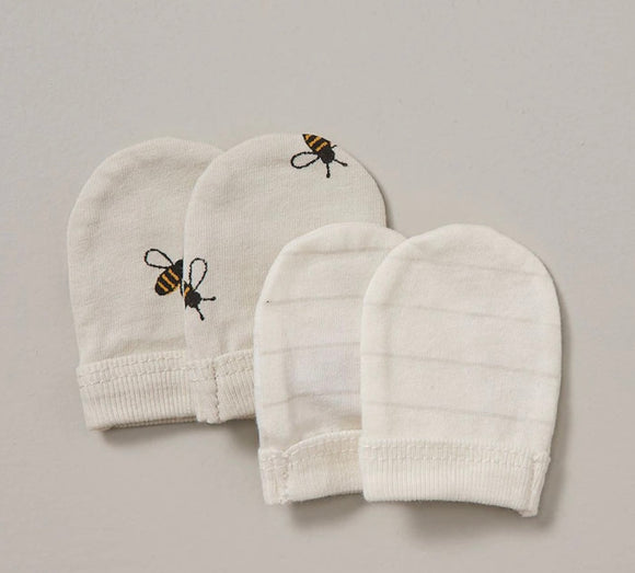 Organic Cotton Newborn Bee Scratch Mits (Two Pack)